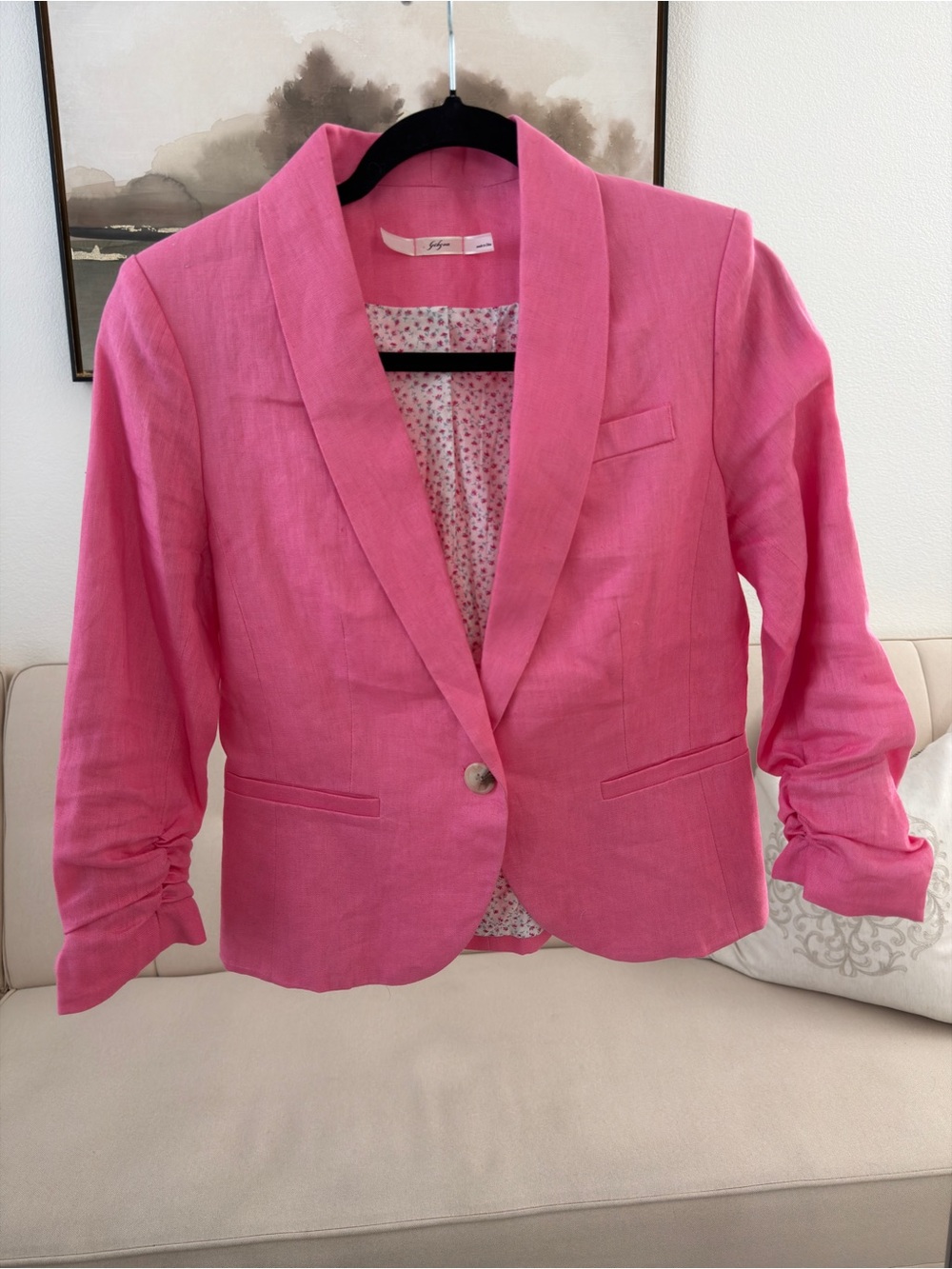 Gibson Bright Pink Single-Button Linen Blazer